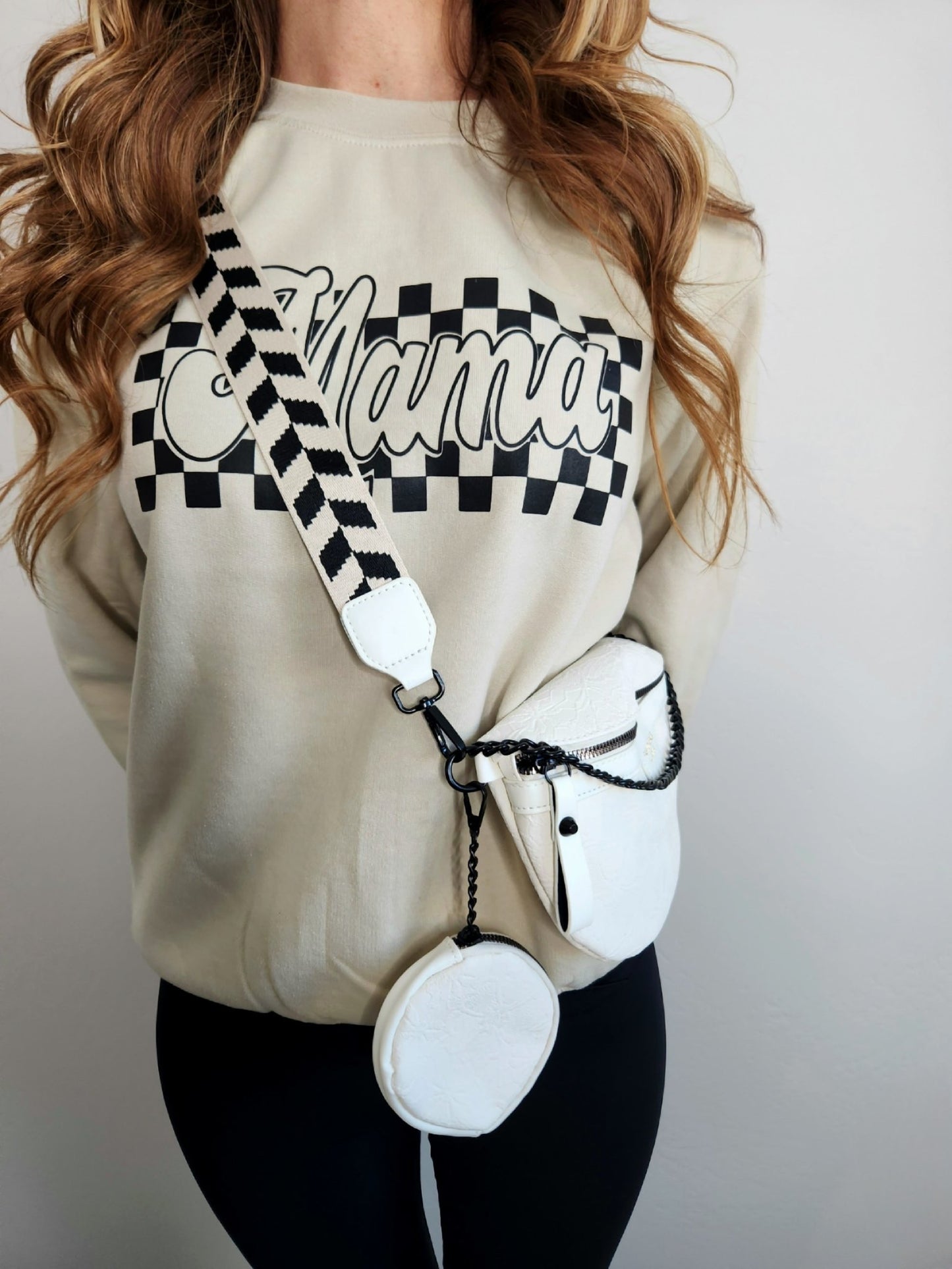 Colorblock Strap Chain Shoulder Bag w/Coin Purse (White) - The Purple Palm Boutique