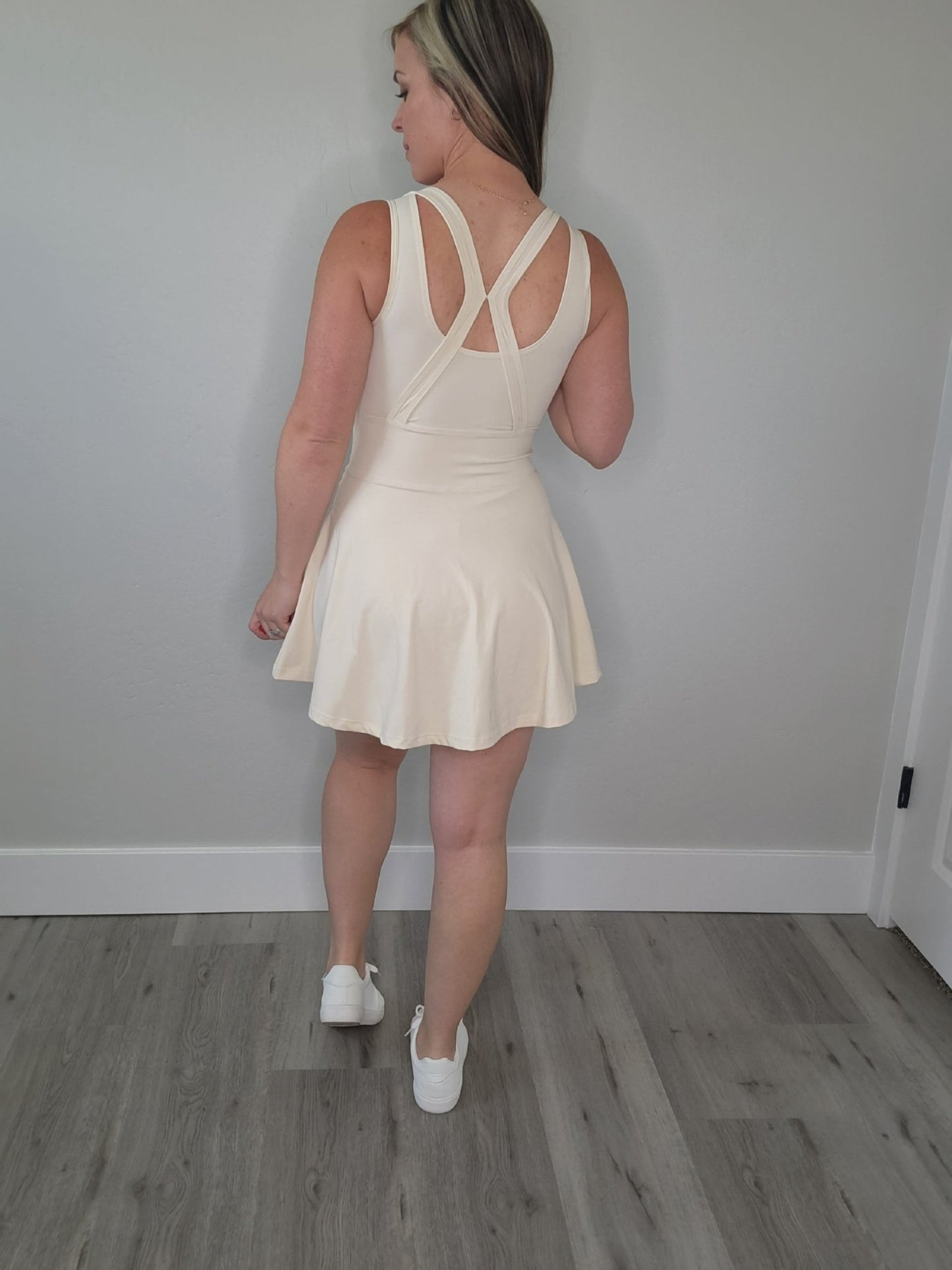 V - Neck Wide Strap Active Dress with Unitard Liner - The Purple Palm Boutique