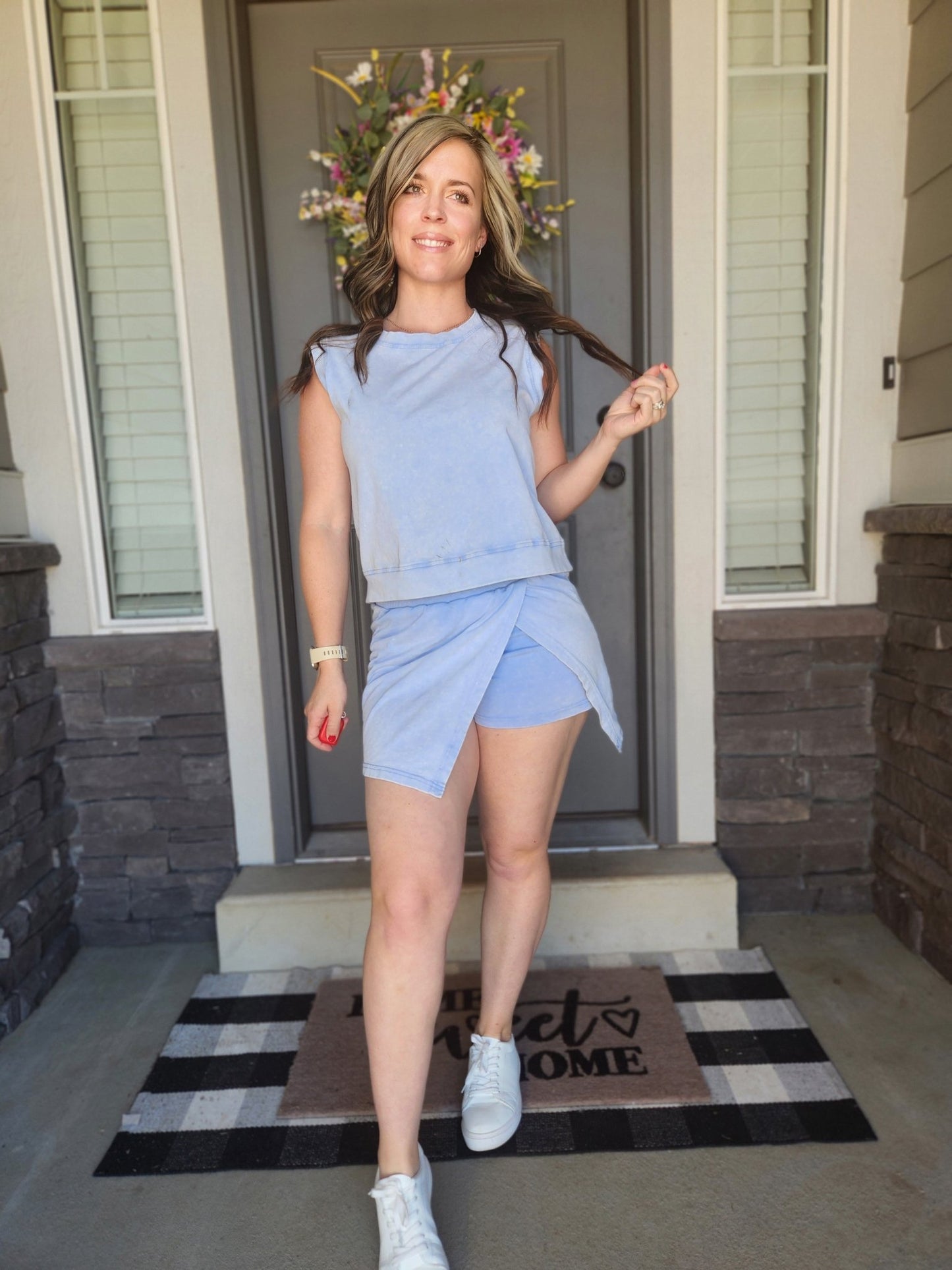 Round Neck Top and Skort Set (Pre - order) - The Purple Palm Boutique