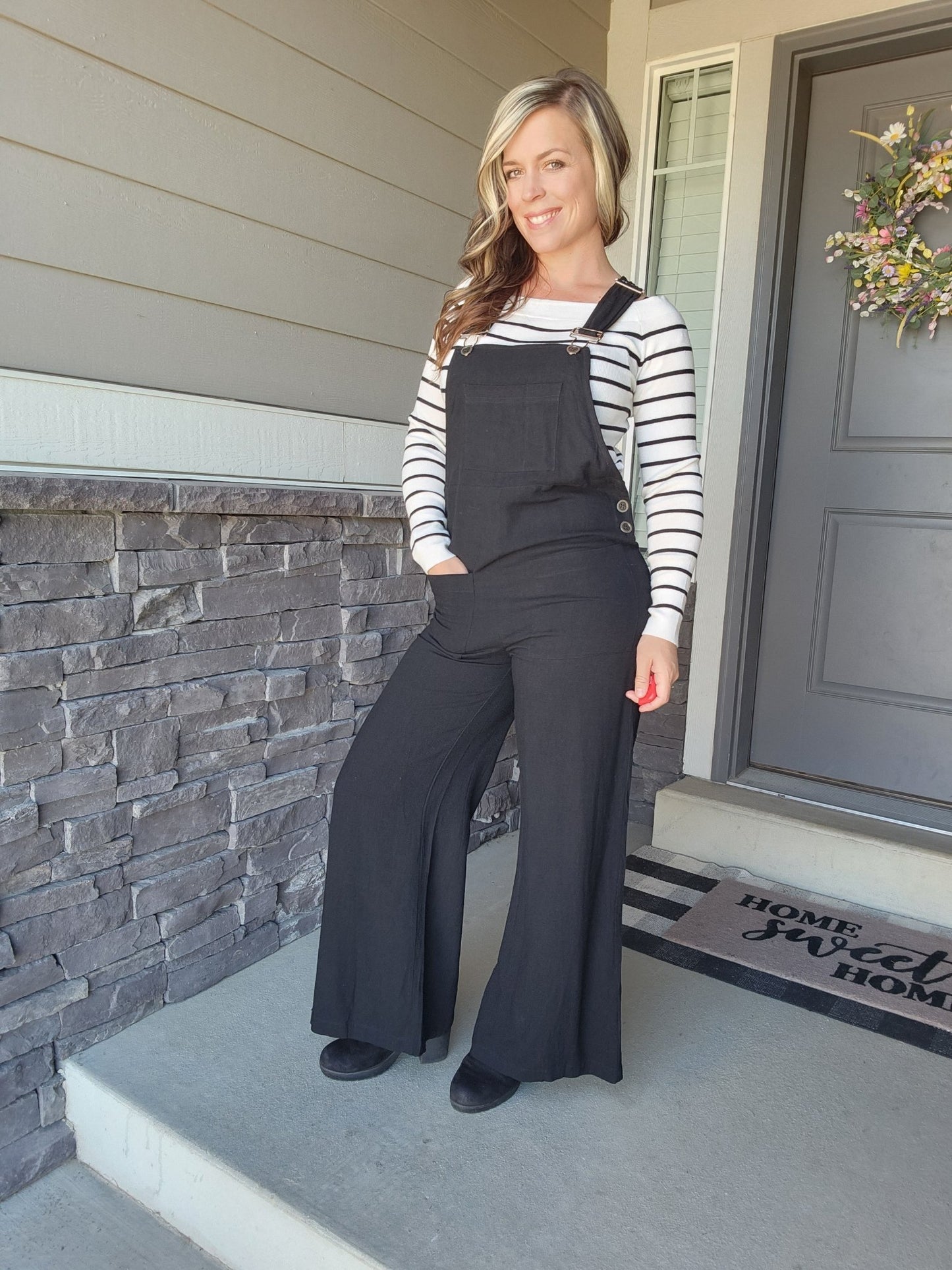 Relaxed Wide Leg Overall Jumpsuit (BLACK) - The Purple Palm Boutique