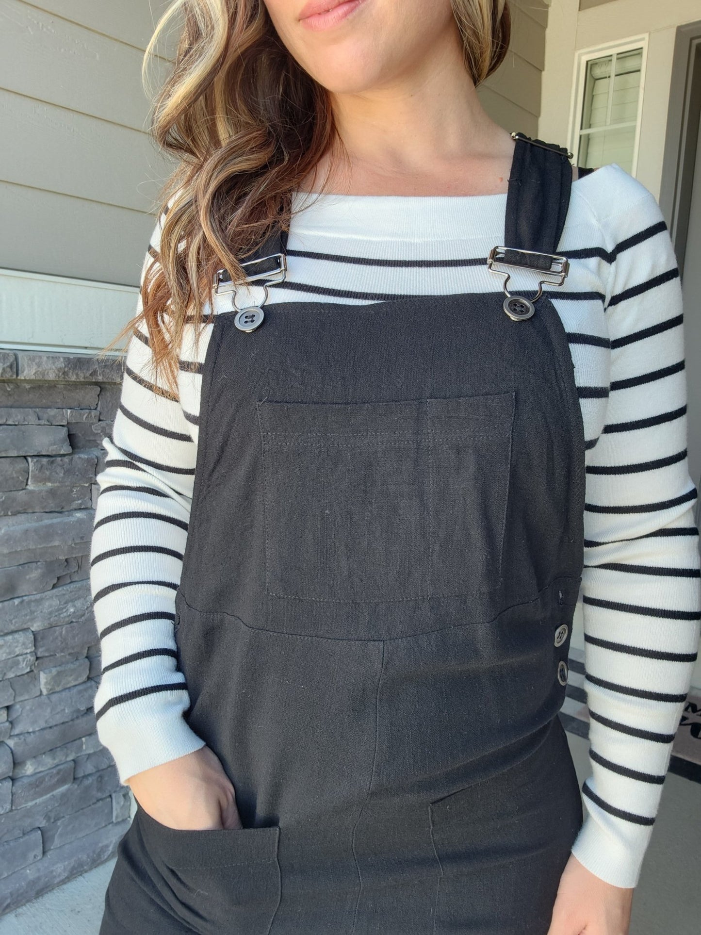Relaxed Wide Leg Overall Jumpsuit (BLACK) - The Purple Palm Boutique