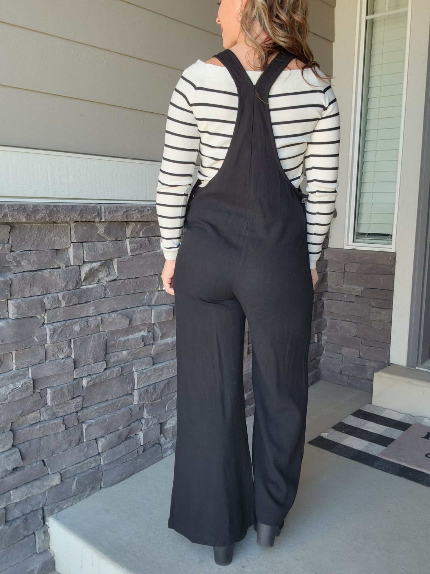 Relaxed Wide Leg Overall Jumpsuit (BLACK) - The Purple Palm Boutique
