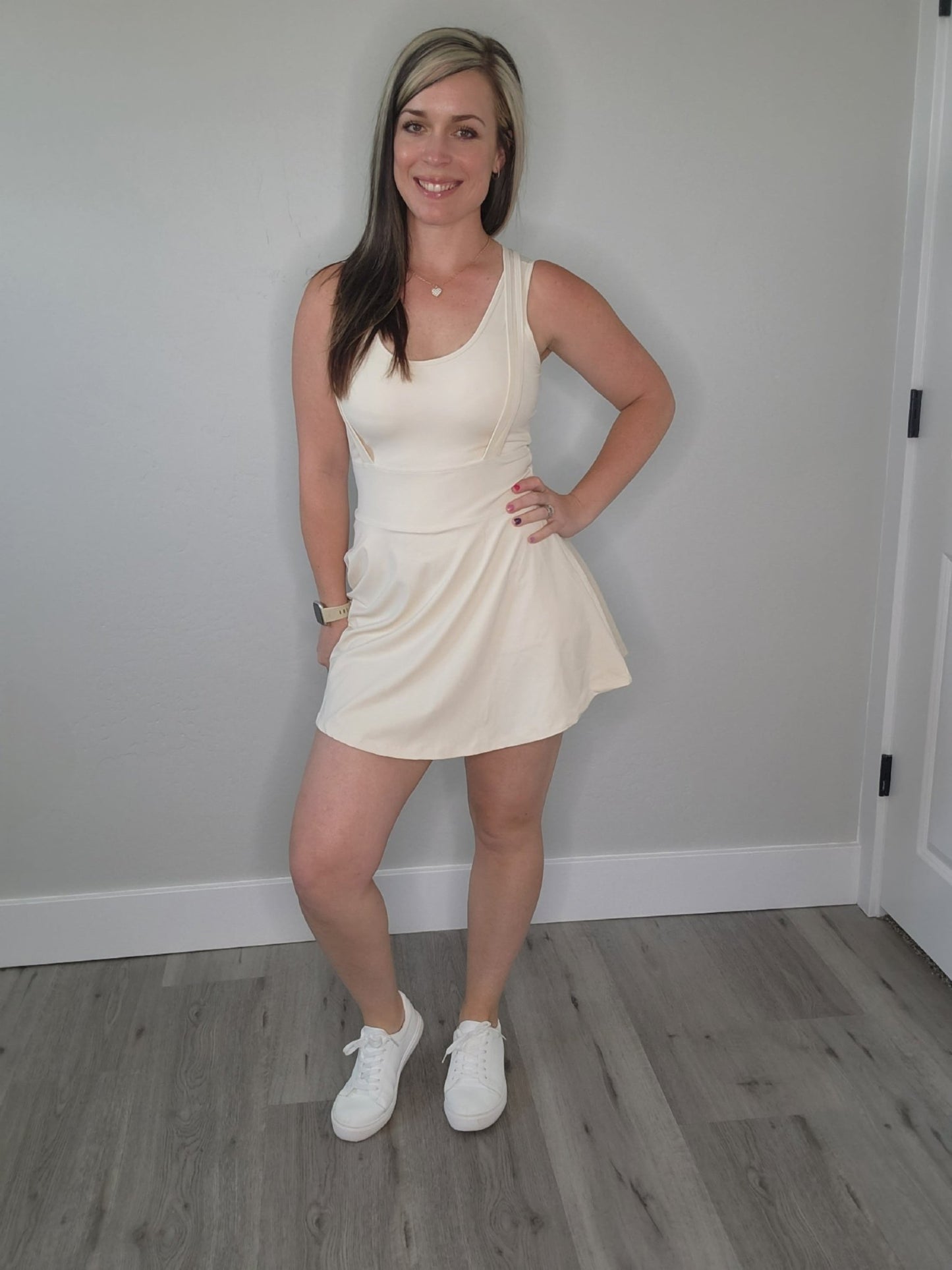 V - Neck Wide Strap Active Dress with Unitard Liner - The Purple Palm Boutique