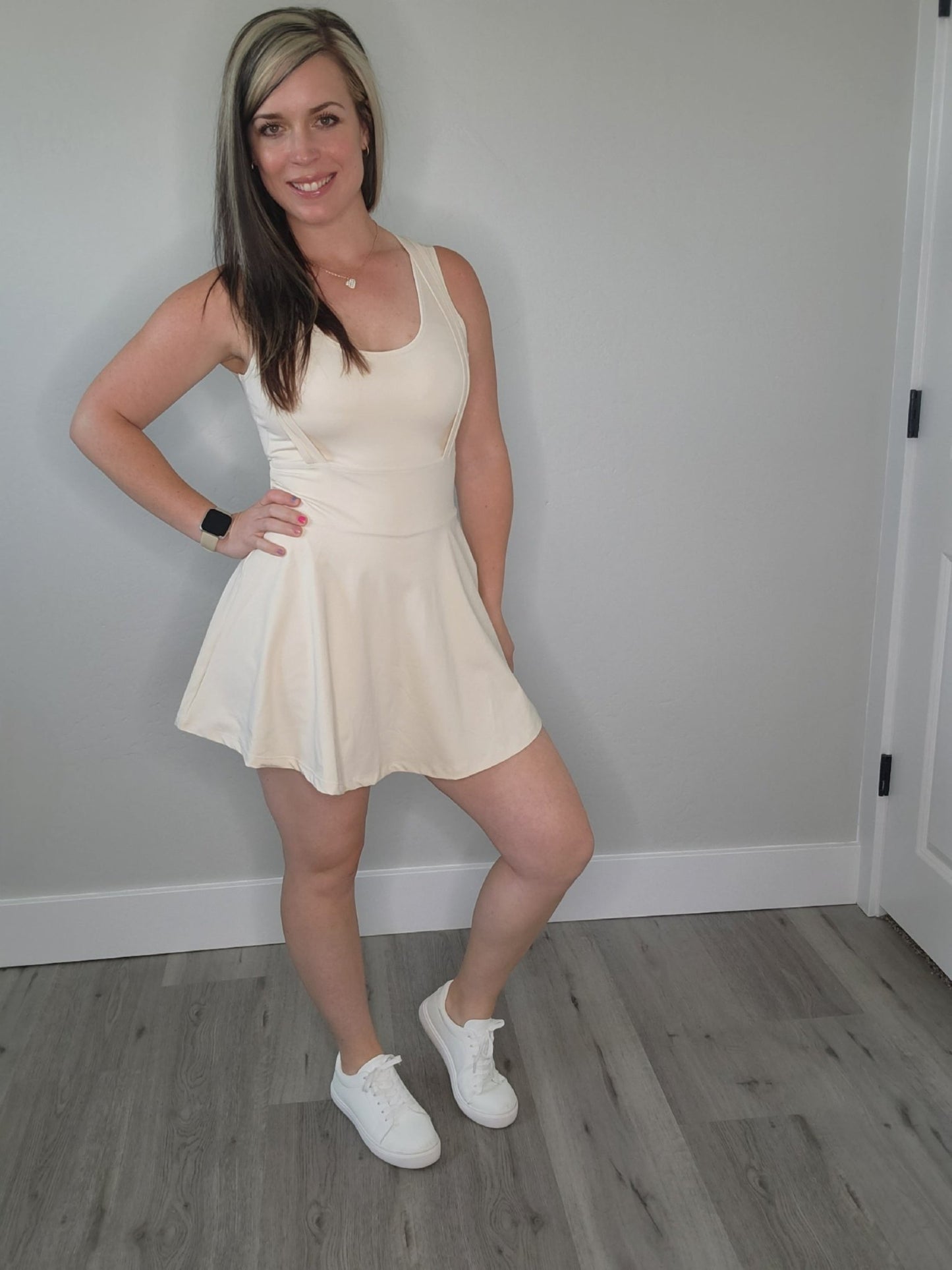 V - Neck Wide Strap Active Dress with Unitard Liner - The Purple Palm Boutique