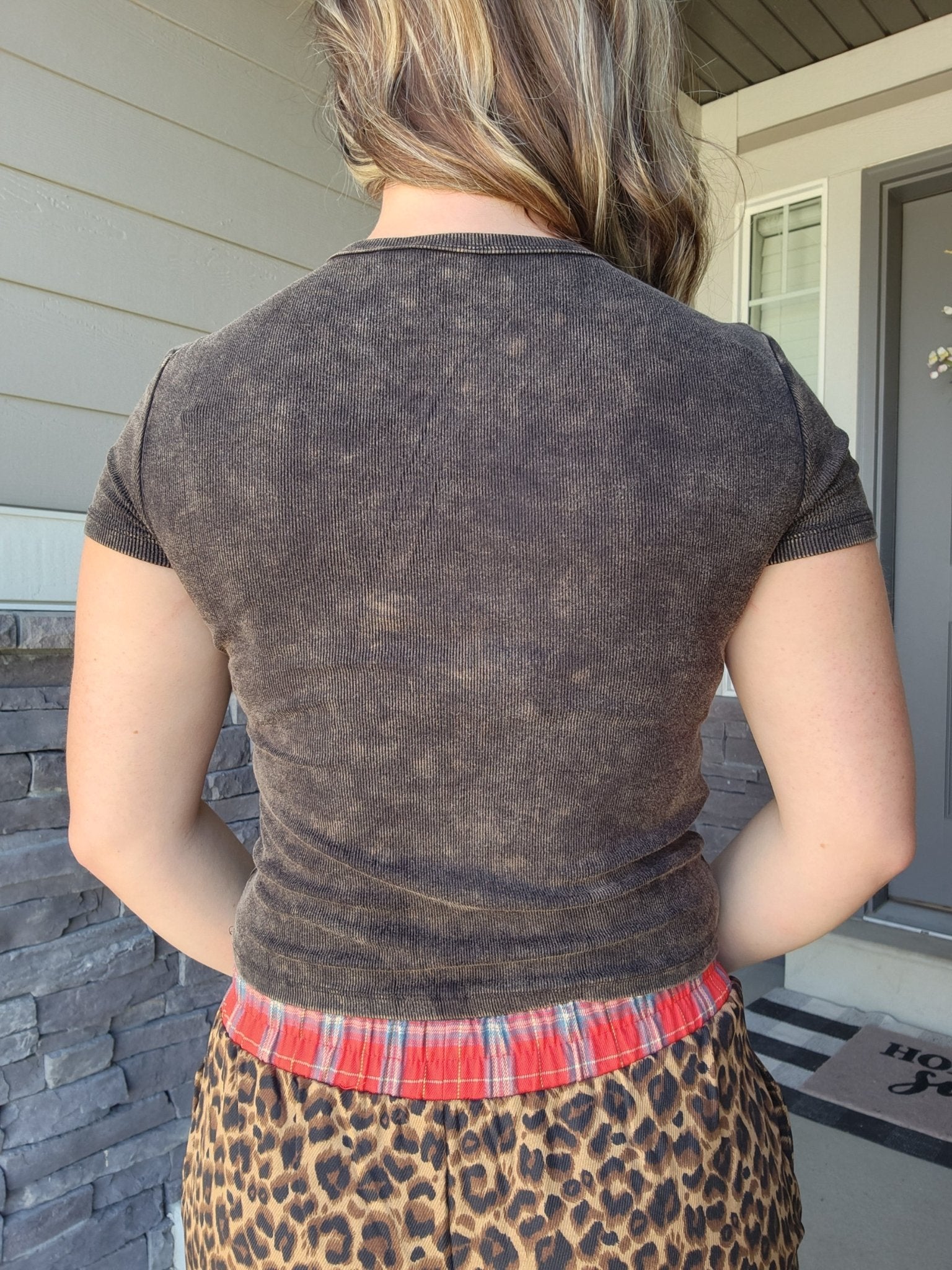 Garment Dye Wash Short Sleeve Knit Top (Black) - The Purple Palm Boutique