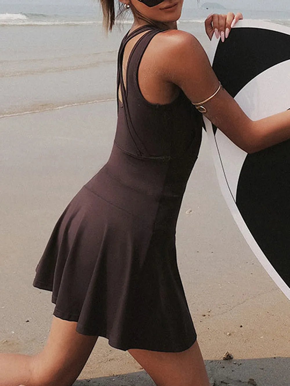 V - Neck Wide Strap Active Dress with Unitard Liner - The Purple Palm Boutique
